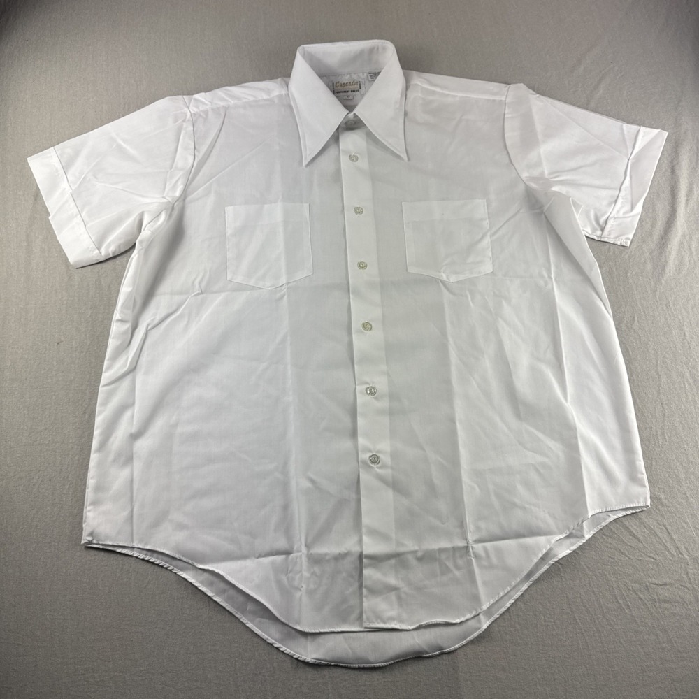 Vintage Cascade Shirt Men 17 White Short Sleeve Button Up Permanent Press Preppy